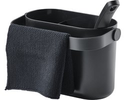 Zone Denmark Circular Afwasset met afwasborstel, vaatdoek en keukenorganizer 22 x 12,5 x 14,8 cm Black - afwas set