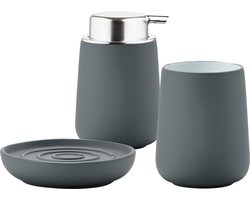 Zone Denmark Nova - Set badkameraccessoires - Grijs - Zeeppomp, tandenborstelbeker en zeepschaaltje