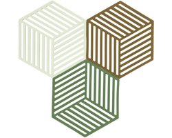 Zone Denmark Pannenonderzetter Hexagon – Onderzetters Pannen Set – Hittebestendig tot 250°C – Vaatwasserbestendig – Siliconen – 16 x 14 x 0,9 cm – Grass/Mint/Liquorice – 3 stuks