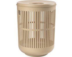 Zone Denmark Ume Wasmand met Deksel - 60 liter - Camel - Kunststof - Ronde Wasmand met Hengsel - Wasbox of Opbergmand