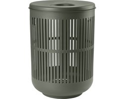 Zone Denmark Ume Wasmand met Deksel - Ronde Wasmand met Hengsel - Wasbox of Opbergmand - Kunststof - 60 liter - Olive Green (groen)