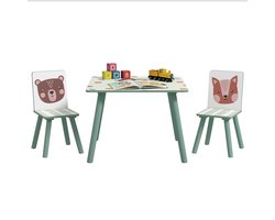 ZONEKIZ Kindertafel en -stoelenset - Hout - 60x60x44cm - Groen