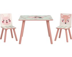 ZONEKIZ - Kindertafel en stoelenset - MDF - 60x60x44cm - Roze