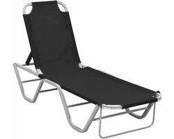 Zonligstoel van aluminium en textileen, chaise longue met rugleuning, strand, tuin, terras, taupe