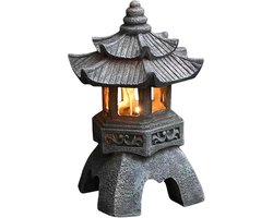 Zonne-energie Pagode Lantaarn voor Tuin en Buiten - Zen Sculptuur voor Decoratie