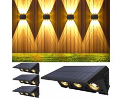 Zonne-energie Wandlamp Buiten - 6 LED Tuinlampen Waterdicht IP67 - Verlichting Voor Omheining, Balkon, Muur En Terras - Warm Wit