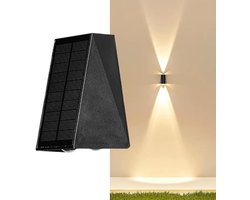Zonne-energie wandlamp buiten – LED 2 bundels up & down verlichting – IP65 waterdicht – 2200mAh batterij – Warm licht – Tuin, hotel, gevel, gang, schutting – PVC + acryl – 12W – Zwart