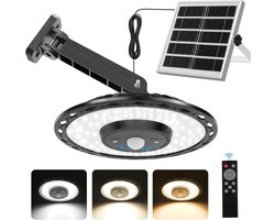 Zonne-energielampen voor binnen en buiten, 3000 lm, op zonne-energie werkende tuinverlichting met schakelaar, afstandsbediening, timer, IP65 waterdichte hanglamp voor schuur, prieel, garage, winkel, interieur, woning, overdag beschikbaar