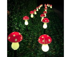 Zonne Paddenstoel Lichten - Tuindecoratie Verlichting - Buiten Decoratie - 8 Verlichtingsmodi - 20 Stuks - Rood
