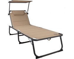 zonnebed met dak, sneldrogend schuim, XXL, 200 x 70 cm - (zwart), beige