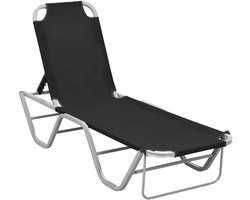 Zonnebed met textileen-overtrek, ademend en verstelbaar, ideaal voor camping, tuin en strand, zwart