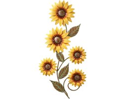 Zonnebloem Muurdecoratie - Luxe Metalen Buitenmuurdecoratie - Weerbestendige Tuindecoratie voor Hek en Terras - 30x14.6cm - Handgeschilderde Wanddecoratie Binnen en Buiten
