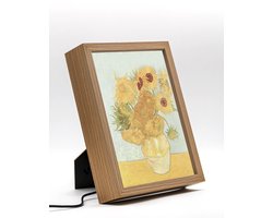Zonnebloemen Van Gogh – 22×17 cm – Verlicht kunstwerk – LED licht portret nachtlampje – Dimbaar – Sfeerverlichting – Kinder Woon en Slaapkamer Wall Art Decor