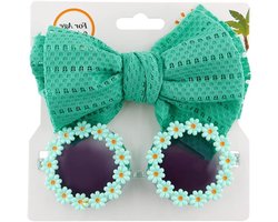 Zonnebril met Hoofdband - Kinderaccessoires Set - Feestjes en Fotoshoots - Bloemen Decoratie - Set van 2 - Groen