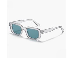 Zonnebril met transparant montuur voor heren en dames – Retro vierkant model – Groenblauwe glazen – Unisex – Kunststof frame – Moderne vintage stijl