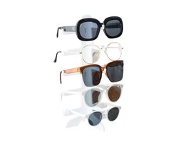 Zonnebrillen Display Standaard - 5-Laags Brillenhouder voor Zonnebrillen & Optische Brillen - Afneembare Organizer van Wit Kunststof - Compact Rek voor Dames, Heren & Winkels - Brillen Opbergen & Tonen in Stijl