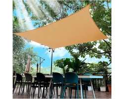 Zonnedoek HDPE weerbestendig ademend rechthoekig 2 x 3 m zand beige met bevestigingstouwen