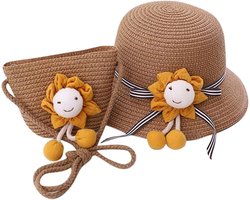 Zonnehoed en Tas - Kinderaccessoires Set - Zomerse Bescherming - Met Bijpassende Tas - 52 cm Omtrek - Khaki