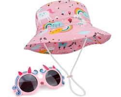 Zonnehoed en zonnebril - Kinderaccessoires - Bescherming tegen de zon - UV bescherming - 2-5 jaar - Roze