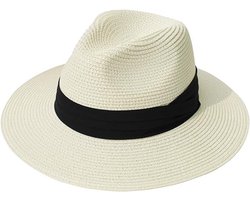 Zonnehoed – Strandhoed – Hoed – Verstelbare strohoed – Unisex – Zomerhoed – Verstelbare geweven strohoed – Geschikt voor strand, zwembad, park, kamperen, wandelen, woon-werkverkeer, enz. – 56–58 cm – Crèmewit – 1-pack