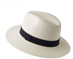 Zonneklep - Zonnehoed - Brede rand - Sun Hat UV Protection - Strandhoed - Zonnekleppen - Outback hoed - Zonnehoedje - Zomer & Buiten - volwassenen - Strohoed Heren - Geschikt voor Strand, Zwembad, Park, Kamperen, Picknicken - Wit - 54-57cm