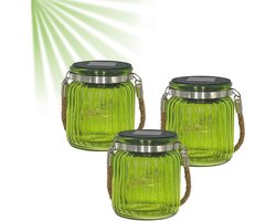 Zonnelamp hanglamp voor tuin en balkon - set van 3 - 10 leds per lamp - glazen pot decoratie voor feesten en bruiloften - rood