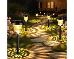 Zonnelamp voor buiten, 8 stuks, warm licht en 7 RGB-kleuren, IP65 waterdicht, zonne-energie, padenverlichting, tuindecoratie