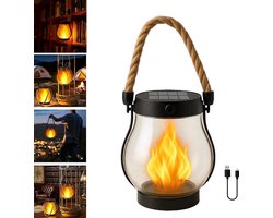 Zonnelampen voor buiten - Solar tuinverlichting - Zonnelantaarn - Dansende vlam zonnelantaarns buiten waterdichte verlichting - Henneptouw vlamlamp - Voor Camping tuin patio tuin halloween decoratie (1 stuks)