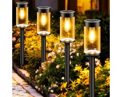 Zonnelampen voor buiten tuin - Set van 4 stuks met warm wit wolfraam IP65 waterdicht auto-in-/uit - Tuindecoratie voor gazon tuin binnenplaats - Ideale geschenken