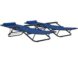 Zonneligstoel, 2 stuks, inklapbaar met beensteun, staal, blauw, zonneligstoel, zonnebed voor buiten, zonnebed voor de tuin, zonnebed Sun