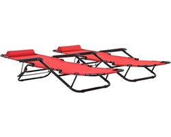 Zonneligstoel, 2 stuks, inklapbaar, met beensteun van rood staal, kantelbaar, zonneligstoel voor buiten, zonnebed voor de tuin, zonnebed Sun