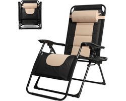 Zonneligstoel Inklapbaar - Relaxstoel Tuin - Ontspannen Buiten - Verstelbare Rugleuning - Tot 150 kg - Beige