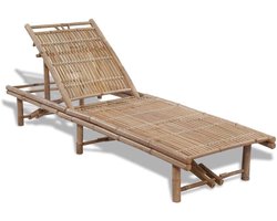 Zonneligstoel met 3-voudig verstelbare rugleuning voor tuin en terras, het hele jaar door gebruik buitenshuis, robuuste en duurzame outdoor ligstoel van natuurlijk bamboe