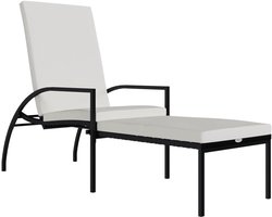 Zonneligstoel met voetenbank, PE-rotan, zwart, tuinligstoel met verstelbare rugleuning en stevig stalen frame voor hoog ligcomfort op terras, balkon of in de tuin