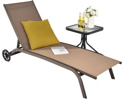 Zonneligstoel met wielen en verstelbare rugleuning - Duurzame en comfortabele ligstoel voor tuin, balkon en strand