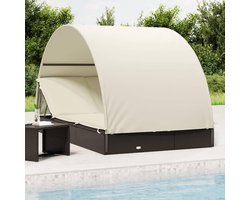 Zonneligstoel voor 2 personen met rond dak, zwart, 211 x 112 x 140 cm, tuinmeubelen, zonnebed, verstelbare zitting, PE-rotan, stalen frame