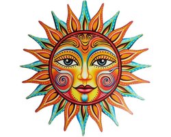 Zonnestralen Metaal Wanddecoratie - Zonnengesicht Sculptuur voor Binnen en Buiten - Unieke Wandversiering voor Tuin, Balkon en Woonkamer