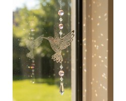 Zonnevanger Kolibrie – Suncatcher met Kristallen – Raamhanger & Raamdecoratie – Regenboog Effect – Zilverkleurig
