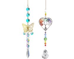 Zonnevangers en Windgong voor Ramen en Tuin - Glas Levensboom Vlinder Prisma-hanger - Geschikt voor Huis Buiten - Uniek Decoratie Item - Kleurrijk Design - Betoverende Tuindecoratie.