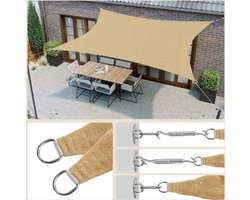 Zonnezeil 3 x 3 m, zonwering van scheurvast HDPE-kunststof, weerbestendige UV-bescherming, luchtdoorlatend, tuin, balkon, terras, camping, rechthoekig, 2 m touwen, zand-geel GSS33EYV1
