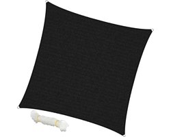 Zonnezeil vierkant 5x5 m, antraciet, 100% HDPE met UV-bescherming incl. bevestigingstouwen
