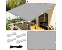 Zonnezeil, waterdicht, rechthoekig, 1,5 x 2 m, schaduwnet inclusief bevestigingskoord, zeildoek, waterdicht, zonwering, balkon, zonder boren, voor balkon, terras en tuin - grijs