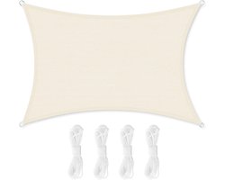 Zonnezeil/schaduwdoek; van HDPE-kunststof (polyethyleen); scheurt niet; is weerbestendig; met uv-bescherming; luchtdoorlatend; voor tuin, balkon, terras, camping; met scheerlijnen (totaal 2 m), 2 x 3 m, beigewit