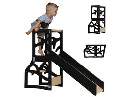 Zonovi Leertoren- Montessori Keukentrap - Learning Tower - Speeltafel - Kindertafel - Kinder trap - Leertoren - Keuken toren - Keukenhulp - Leerstoel - Met Glijbaan - Voor Peuters - Opvouwbaar - Inklapbaar - 3 in 1 - Zwart - Inclusief Antislip Strips