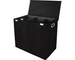 Zonovi Wasmand – 3 Vakken Met Deksel – Opvouwbaar – Wassorteerder – Dubbele Wasmand – Laundry Basket – Wasbox – Organizer Kleding - Stof – Zwart – 110 Liter