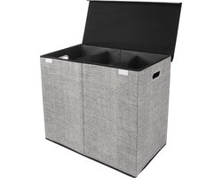 Zonovi Wasmand – Drie Vakken Met Deksel – 3 in 1 Wasmand - Sorteer Wasmand - Opvouwbaar – Wassorteerder – Dichte Wasmand - Dubbele Wasmand – Laundry Basket – Wasbox – Organizer Kleding - Stof – Grijs – 110L