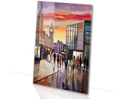 Zonsondergang boven stadsleven - Stad schilderijen glas - Muurdecoratie glas gebouwen - Impressionisme - Plexiglas - Klassiek schilderijen - acrylglas 70x105 cm