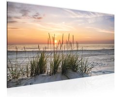 Zonsondergang op het Strand - Modern Fleece Canvas Schilderij voor Huiskamer Decoratie