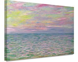 Zonsondergang op zee, bij Pourville - Claude Monet portret - Zee schilderijen - Schilderij op canvas Natuur - Klassieke schilderijen - Canvas schilderijen woonkamer - Kantoor decoratie 90x60 cm