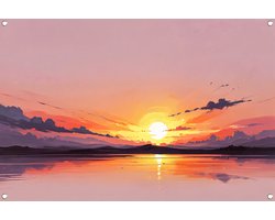 Zonsondergang poster - Natuur tuinposter - Tuinposter Reflectie - Buiten - Tuinaccessoires - Tuin decoratie voor buiten tuinposter 75x50 cm